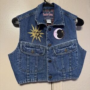 VTG Breaker Jeans Reversible Kids M Denim Vest Rockabilly‎ Grunge 80s